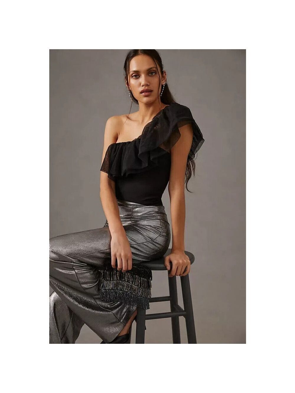 Anthropologie Sunday in Brooklyn One-Shoulder Top in Black Size 1X